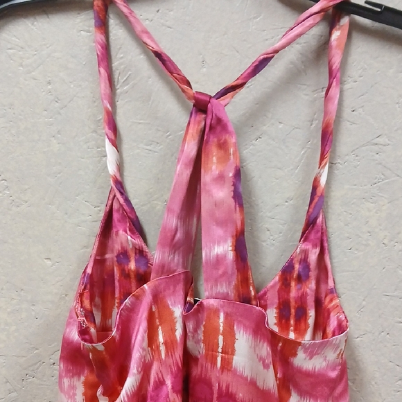 $129 Banana Republic Twist Strap Multi Color Silk Dress With Pockets Sz 6 - Picture 6 of 8